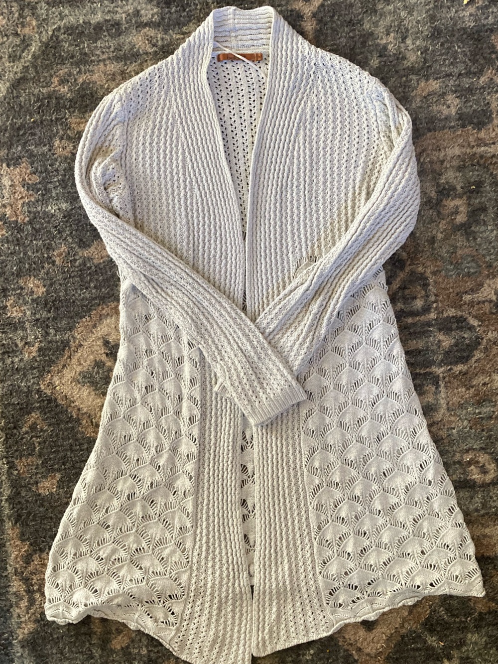 Bellini Light Gray Open-Knit Off-the-Shoulder Sweater Cardigan - Picture 3 of 3